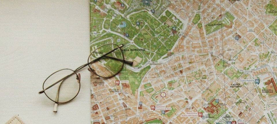 eyeglasses on map